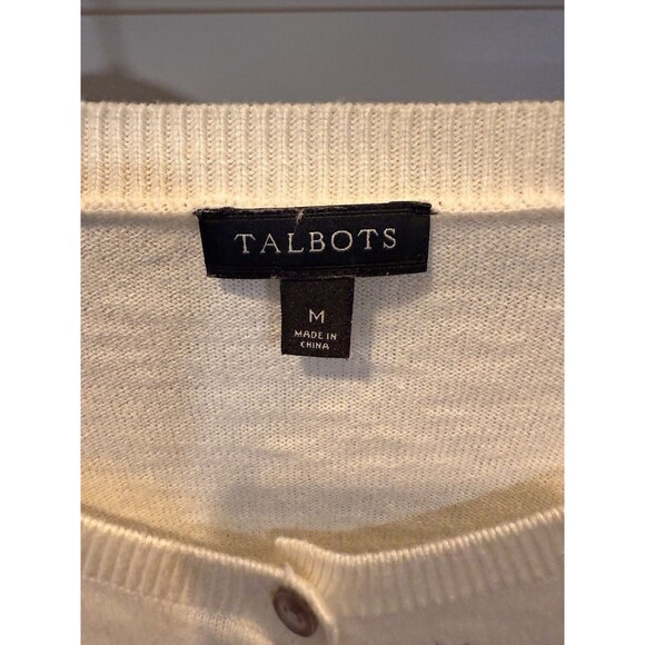 Women's Talbots Silver Ivory Christmas Tree Long Sleeve Button Front Cardigan M - Picture 4 of 4